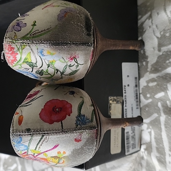 Gucci Peep Toe Floral Print Horse bit High Heels Pumps Size 9-½ - Picture 4 of 9